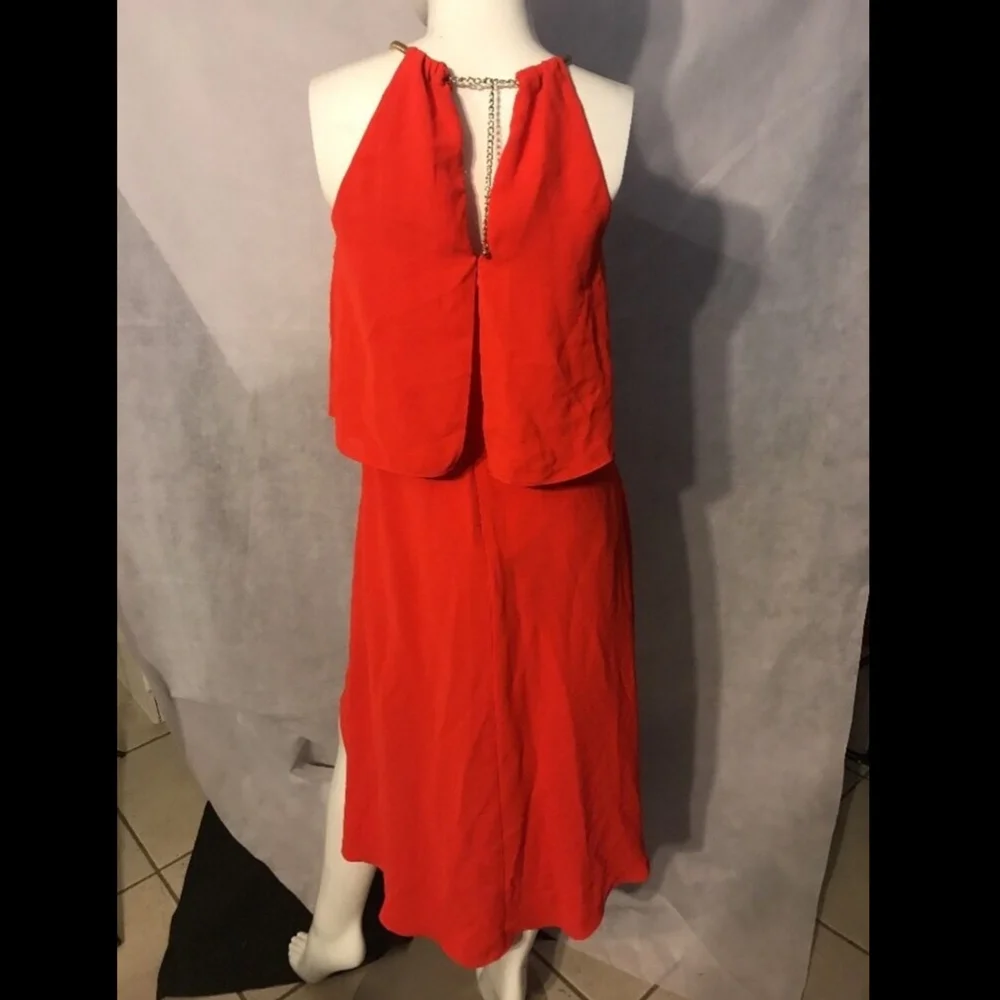 NEW Adrianna Papell High Low Popover Crepe Dress in Fire Orange [SZ 4‎ ] - Picture 5 of 8